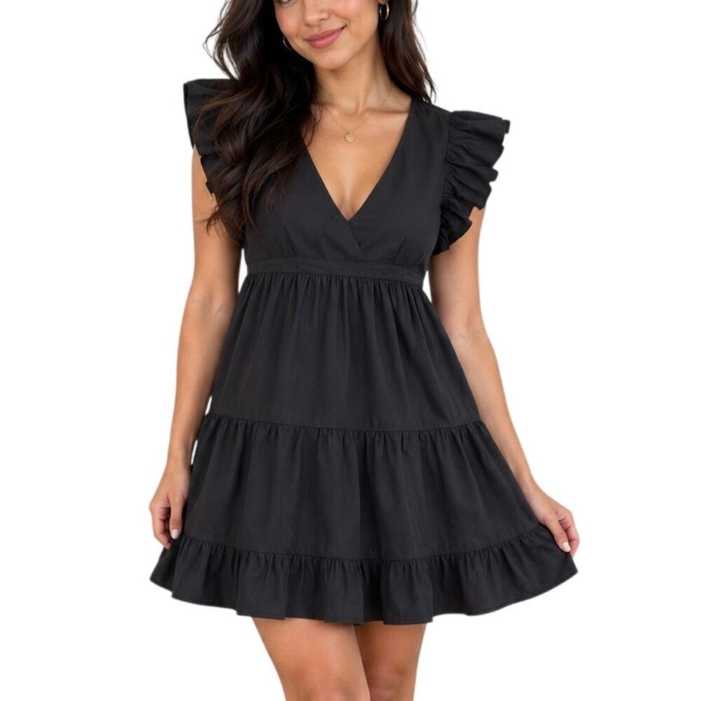 Abercrombie Black Ruffle Mini Dress Flutter Sleeve Tiered S